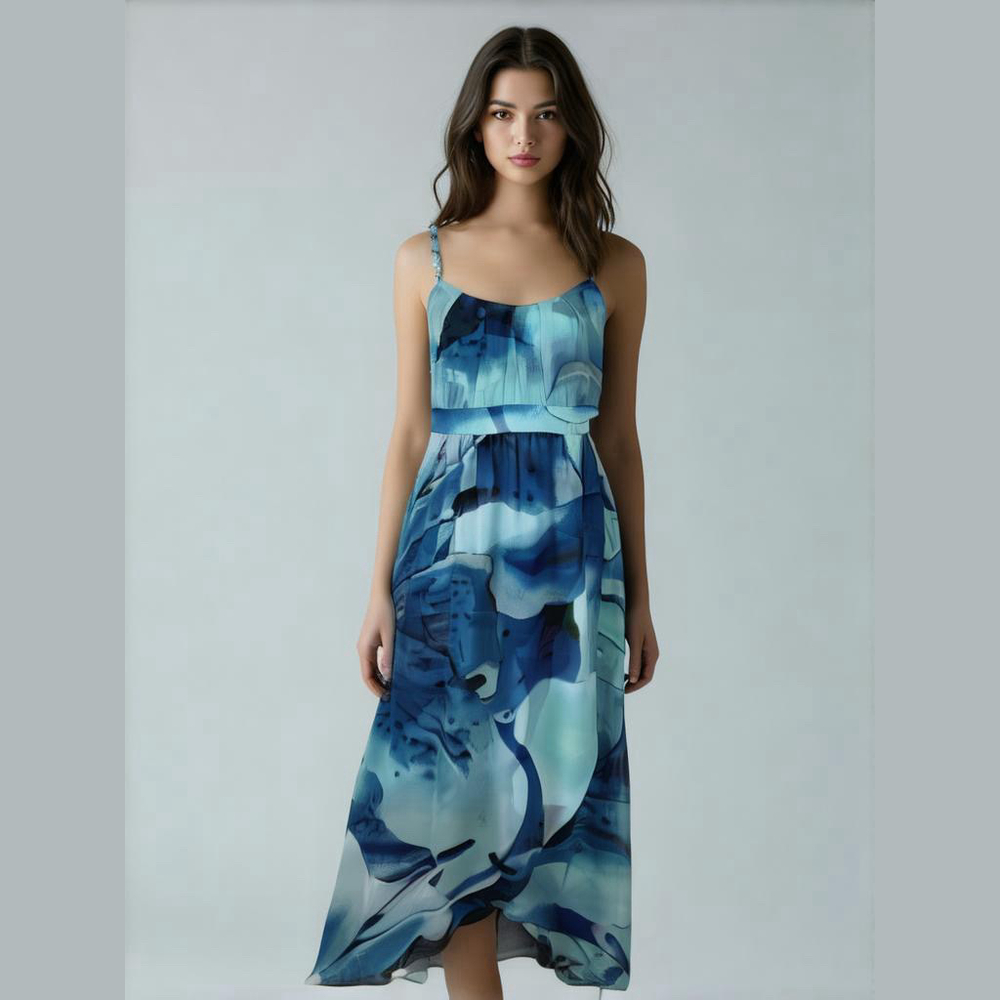Blue Abstract Print Maxi Dress - Women's Summer Dress